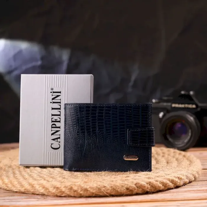 Достойный мужской кошелек из натуральной фактурной кожи CANPELLINI 21515 Синий