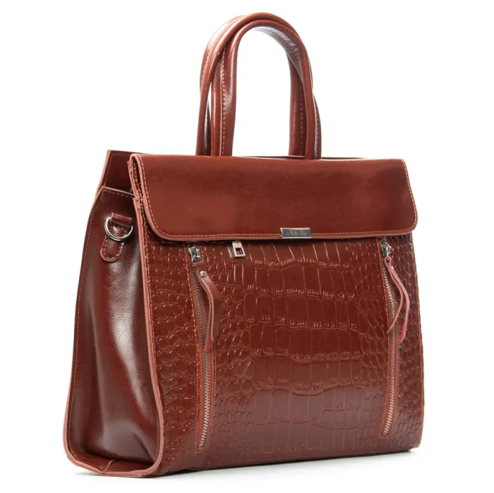 Сумка Женская Классическая кожа ALEX RAI 5052 camel croco