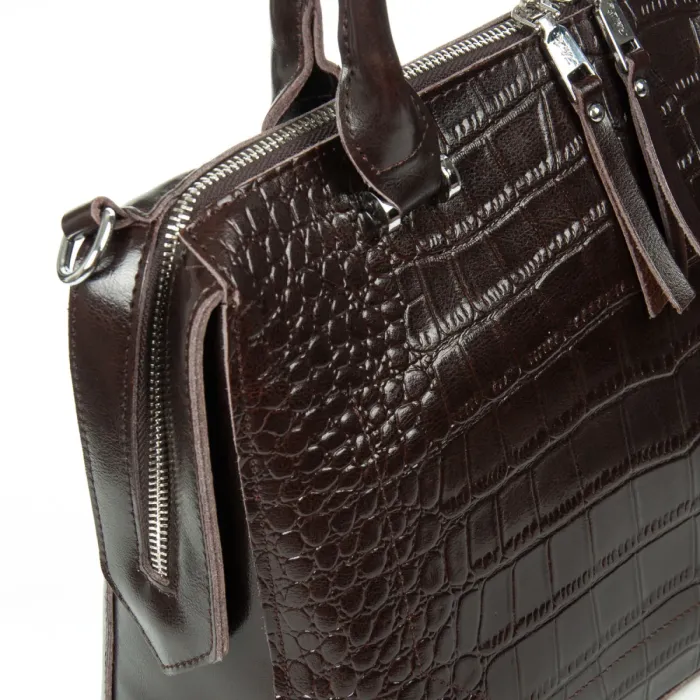 Сумка Женская Классическая кожа ALEX RAI 8542 brown croco