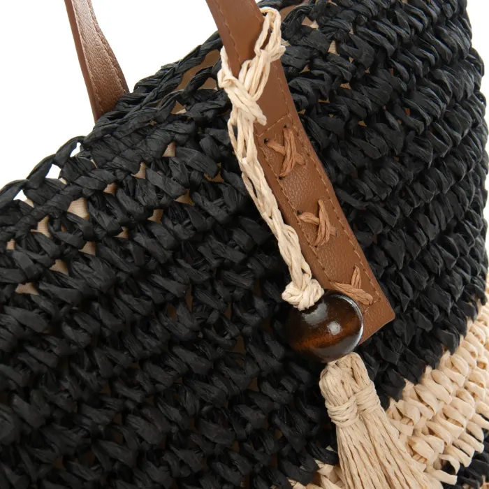 Сумка Женская Плетеная LUXEVA 0006 black beige