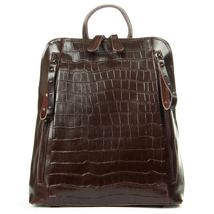 Сумка Женская Рюкзак кожа ALEX RAI 8629 brown croco