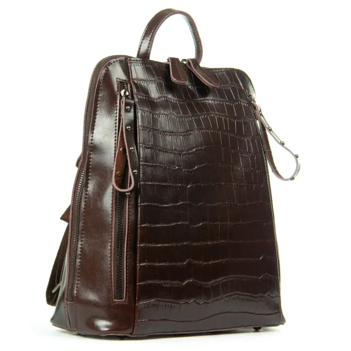 Сумка Женская Рюкзак кожа ALEX RAI 8629 brown croco