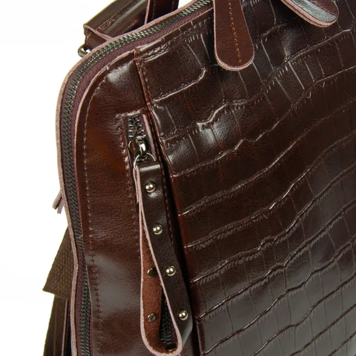 Сумка Женская Рюкзак кожа ALEX RAI 8629 brown croco