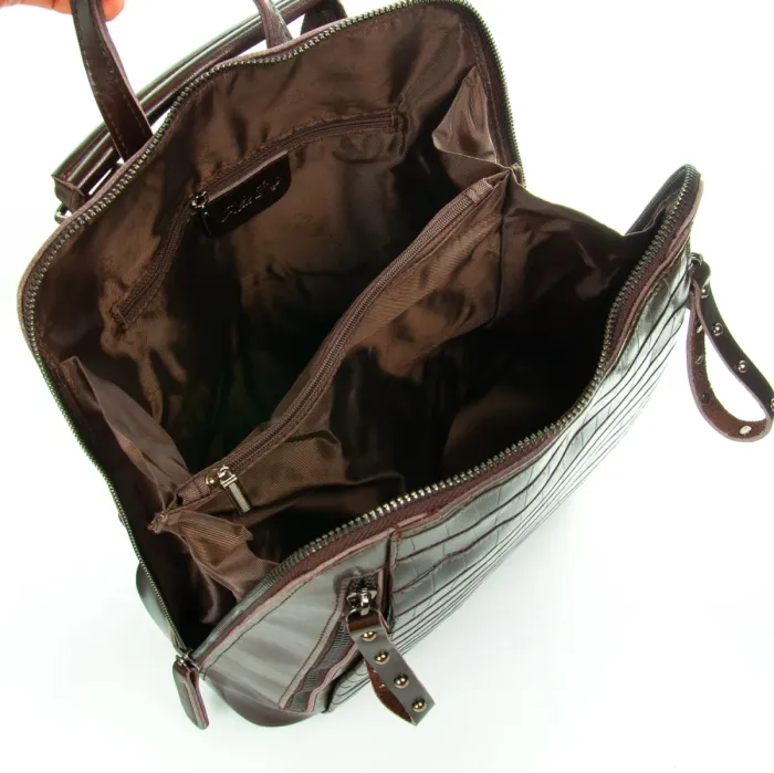Сумка Женская Рюкзак кожа ALEX RAI 8629 brown croco
