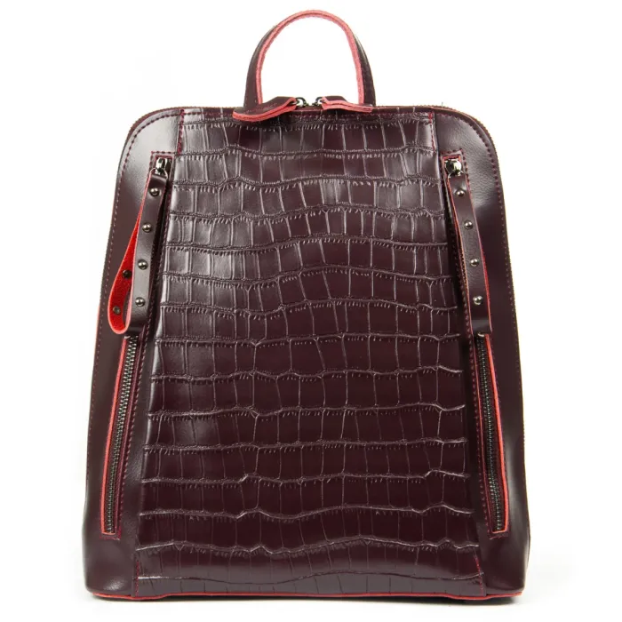 Сумка Женская Рюкзак кожа ALEX RAI 8629 bordo croco