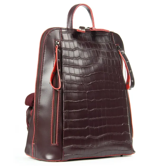 Сумка Женская Рюкзак кожа ALEX RAI 8629 bordo croco