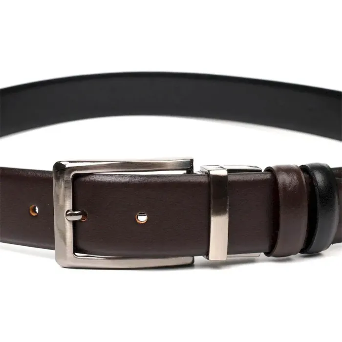 Двусторонний мужской ремень с пряжкой автомат из натуральной кожи BOND 22072 Коричневый