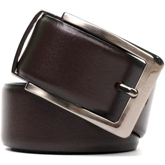 Двусторонний мужской ремень с пряжкой автомат из натуральной кожи BOND 22072 Коричневый