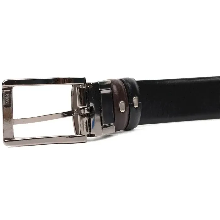 Двусторонний мужской ремень с пряжкой автомат из натуральной кожи BOND 22072 Коричневый