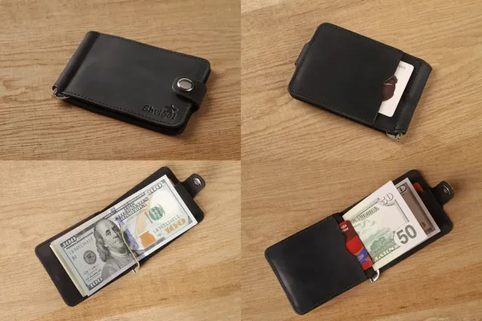 Зажим для купюр SHVIGEL 13787 из винтажной кожи Черный