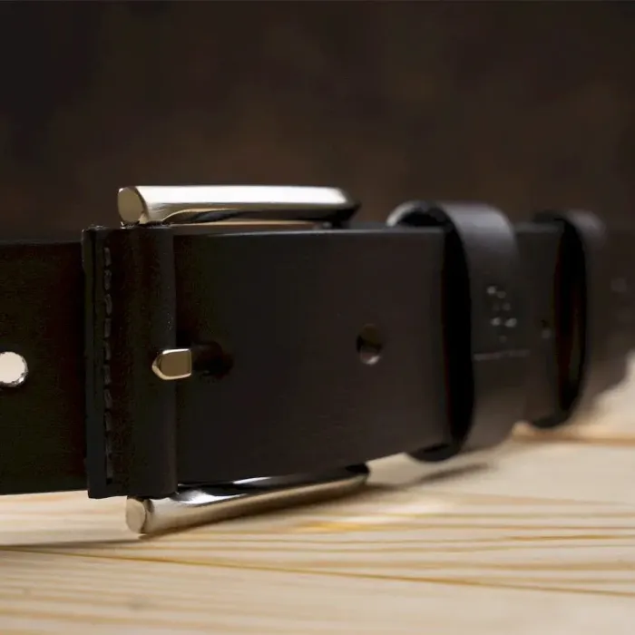 Ексклюзивний чоловічий джинсовий ремінь із натуральної шкіри GRANDE PELLE 00910 Коричневий