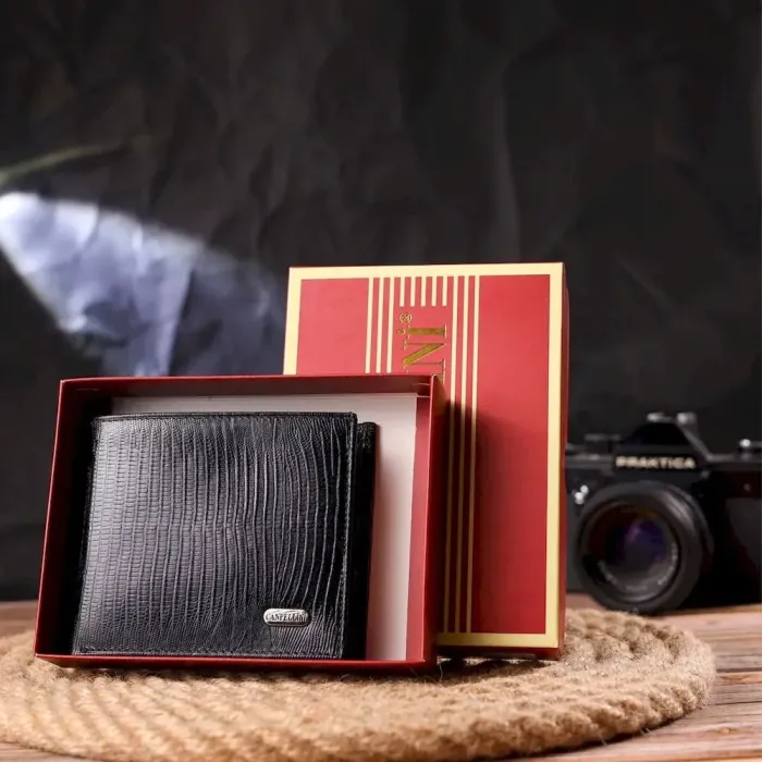 Елегантний гаманець для чоловіків у дві складення з натуральної фактурної шкіри CANPELLINI 21587 Коричневий