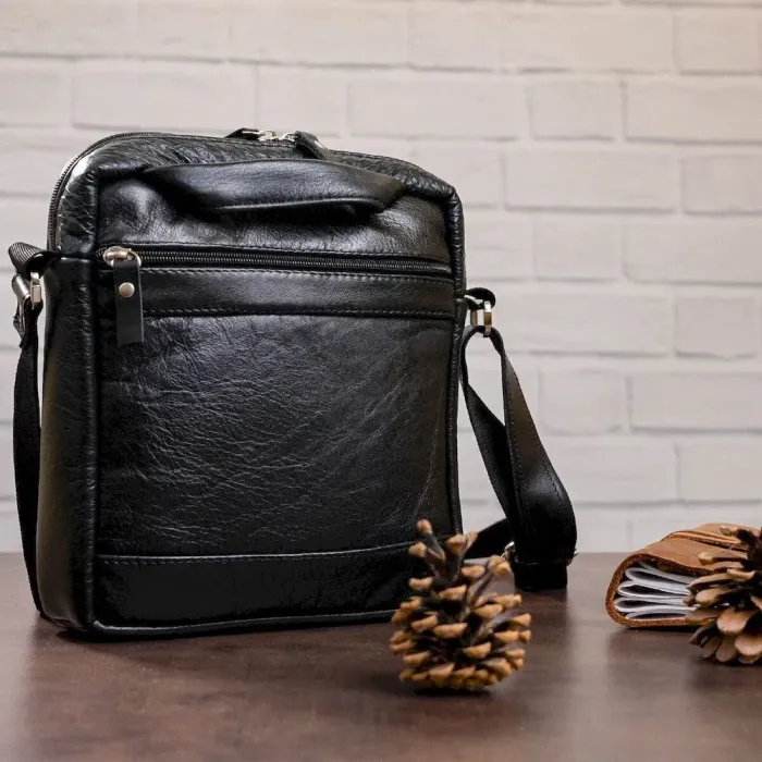 Елітна шкіряна чоловіча сумка SHVIGEL 00791 Чорна