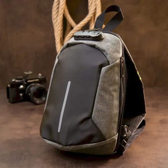 Рюкзак ергономічний через плече з кодовим замком текстильний Vintage 20554 Сірий