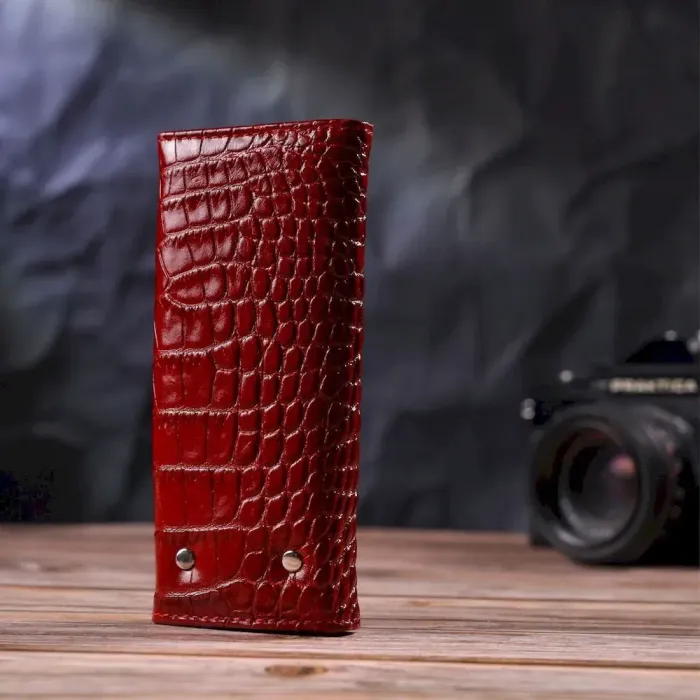 Фактурна ключниця з натуральної шкіри з тисненням під крокодила KARYA 21426 Червоний