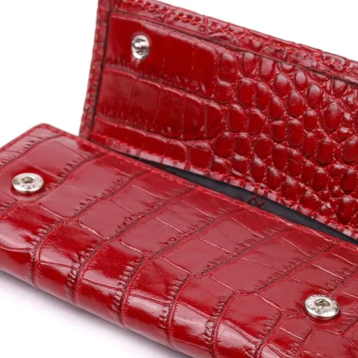 Фактурна ключниця з натуральної шкіри з тисненням під крокодила KARYA 21426 Червоний
