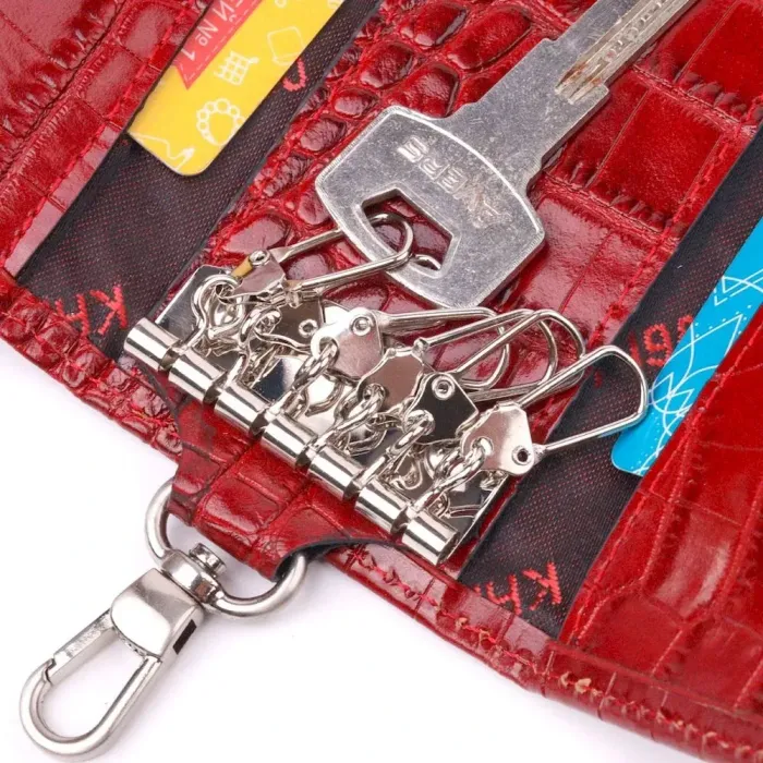 Фактурна ключниця з натуральної шкіри з тисненням під крокодила KARYA 21426 Червоний