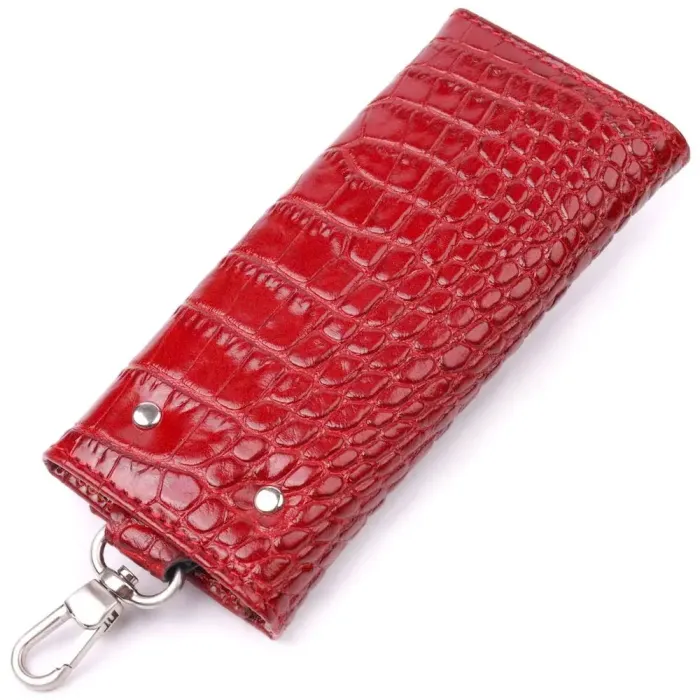 Фактурна ключниця з натуральної шкіри з тисненням під крокодила KARYA 21426 Червоний