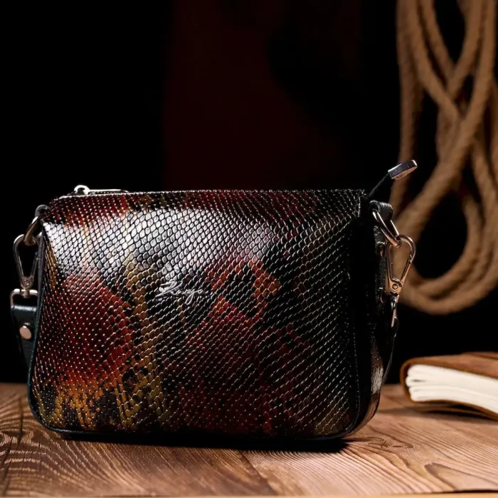 Фактурная женская сумка на плечо KARYA 20885 кожаная Зеленый