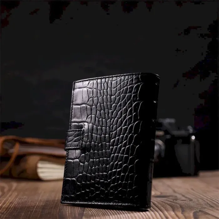 Фактурне портмоне для чоловіків з натуральної шкіри з тисненням під крокодила BOND 22057 Чорний