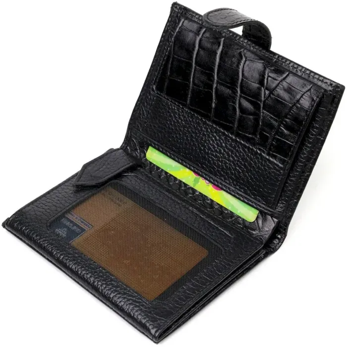 Фактурне портмоне для чоловіків з натуральної шкіри з тисненням під крокодила BOND 22057 Чорний