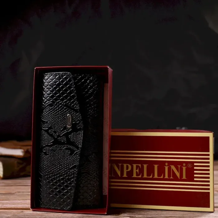 Фактурне жіноче лаковане портмоне з натуральної шкіри з тисненням під змію CANPELLINI 21700 Чорне