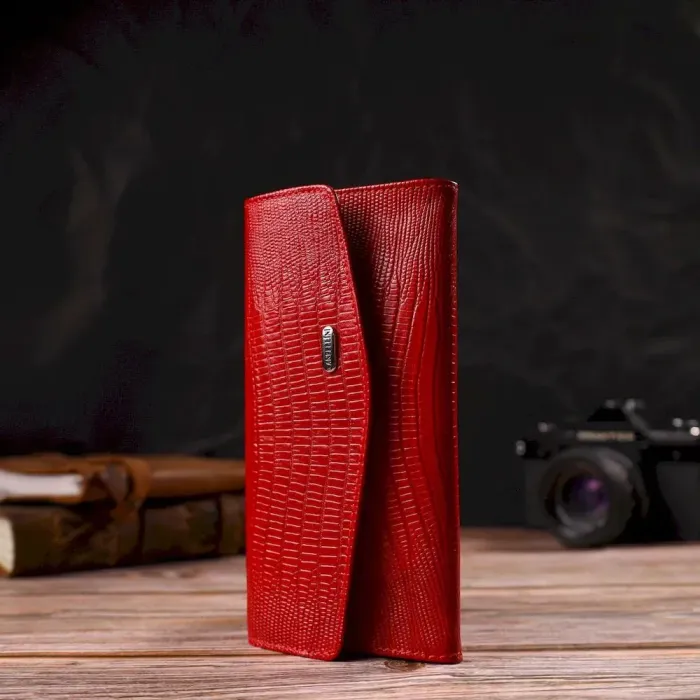 Фактурне жіноче портмоне з натуральної шкіри з тисненням CANPELLINI 21698 Червоний