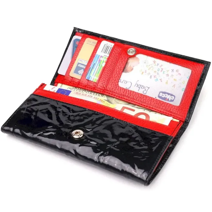 Фактурный горизонтальный женский кошелек из натуральной кожи CANPELLINI 21649 Черный