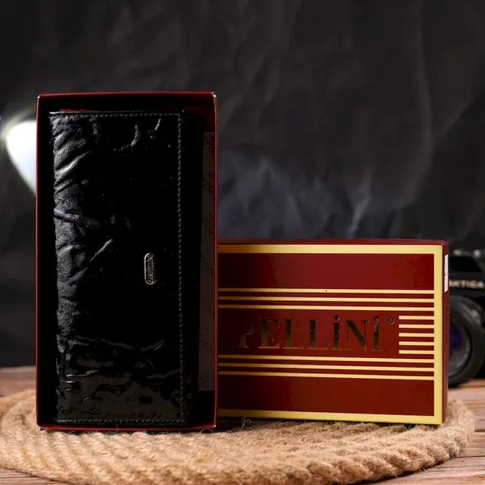 Фактурный горизонтальный женский кошелек из натуральной кожи CANPELLINI 21649 Черный