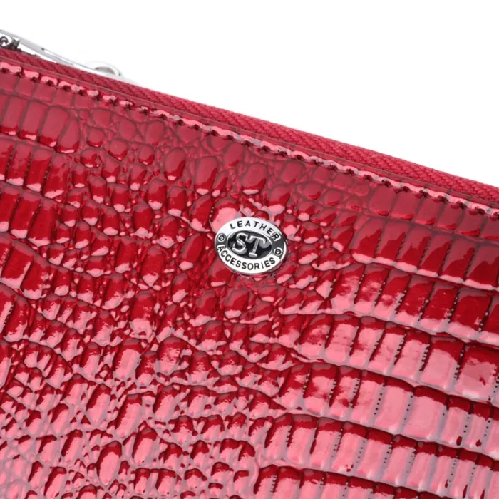 Фактурный клатч на два отделения из лакированной натуральной кожи ST Leather 22692 Красный