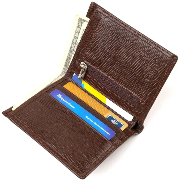 Фактурний гаманець для чоловіків з натуральної шкіри з тисненням CANPELLINI 21927 Коричневий