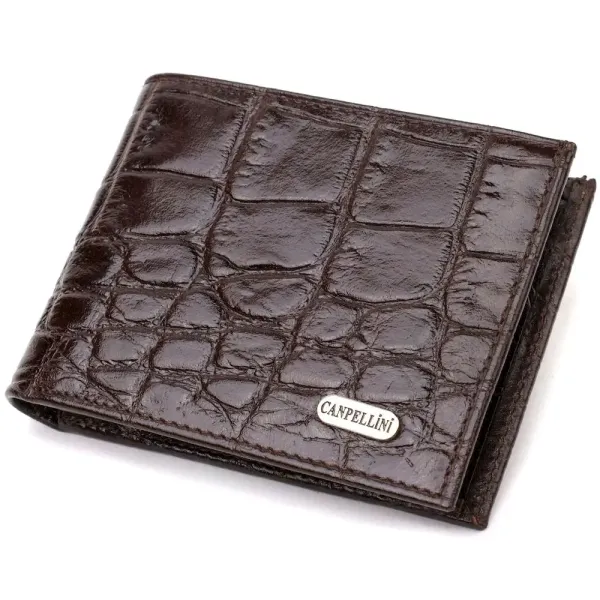Фактурний чоловічий гаманець для грошей з натуральної шкіри з тисненням під крокодила CANPELLINI 21943 Коричневий