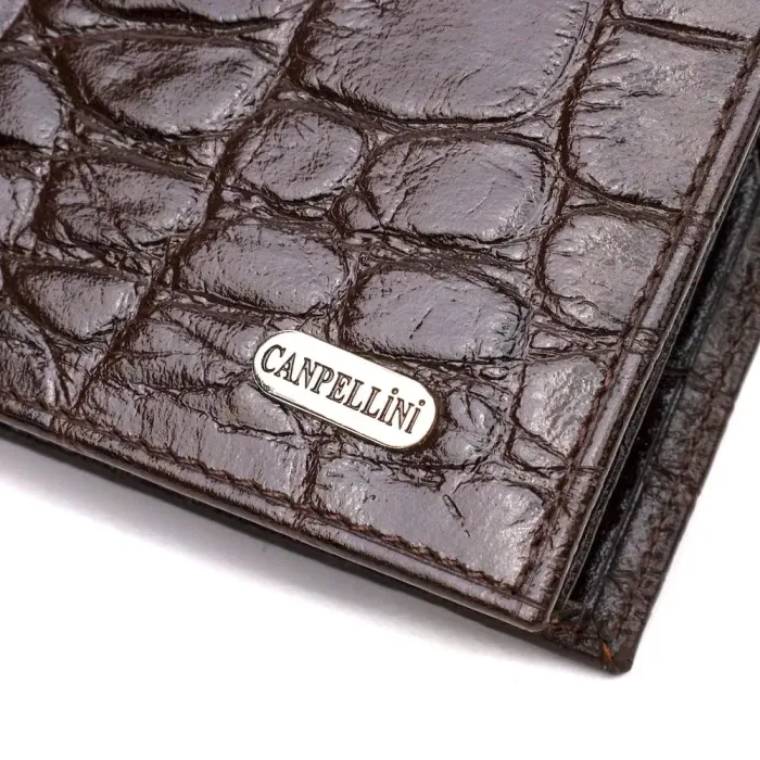 Фактурный мужской бумажник для денег из натуральной кожи с тиснением под крокодила CANPELLINI 21943 Коричневый