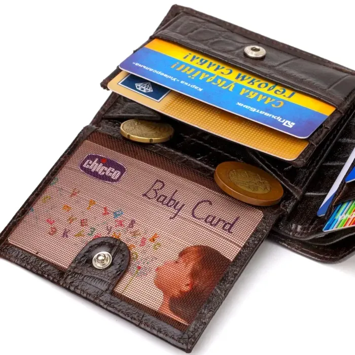 Фактурный мужской бумажник для денег из натуральной кожи с тиснением под крокодила CANPELLINI 21943 Коричневый