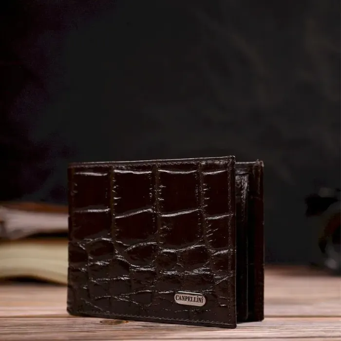 Фактурный мужской бумажник для денег из натуральной кожи с тиснением под крокодила CANPELLINI 21943 Коричневый