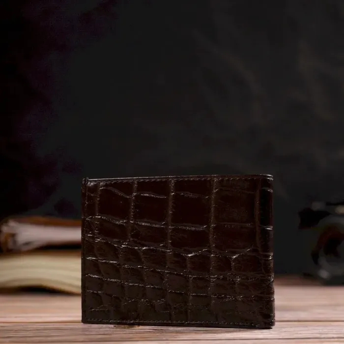 Фактурный мужской бумажник для денег из натуральной кожи с тиснением под крокодила CANPELLINI 21943 Коричневый