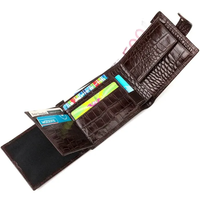 Фактурний чоловічий горизонтальний гаманець із натуральної шкіри з тисненням під крокодила BOND 22009 Коричневий