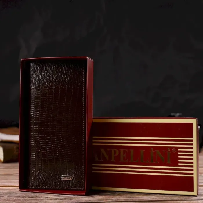 Фактурный мужской вертикальный бумажник из натуральной кожи с тиснением CANPELLINI 21899 Коричневый