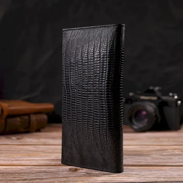 Фактурний чоловічий вертикальний гаманець з натуральної шкіри з тисненням CANPELLINI 21906 Чорний