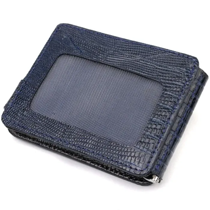 Фактурний чоловічий затискач для грошей із натуральної шкіри з тисненням CANPELLINI 21942 Синій