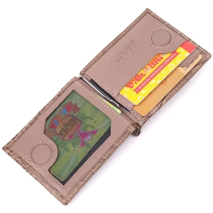 Фактурный мужской зажим из натуральной кожи с тиснением под крокодила KARYA 21415 Бежевый