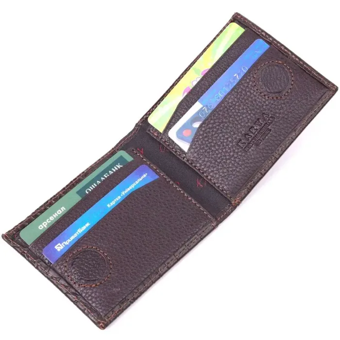 Фактурний чоловічий затиск із монетницею з натуральної шкіри з тисненням під крокодила KARYA 21405 Коричневий