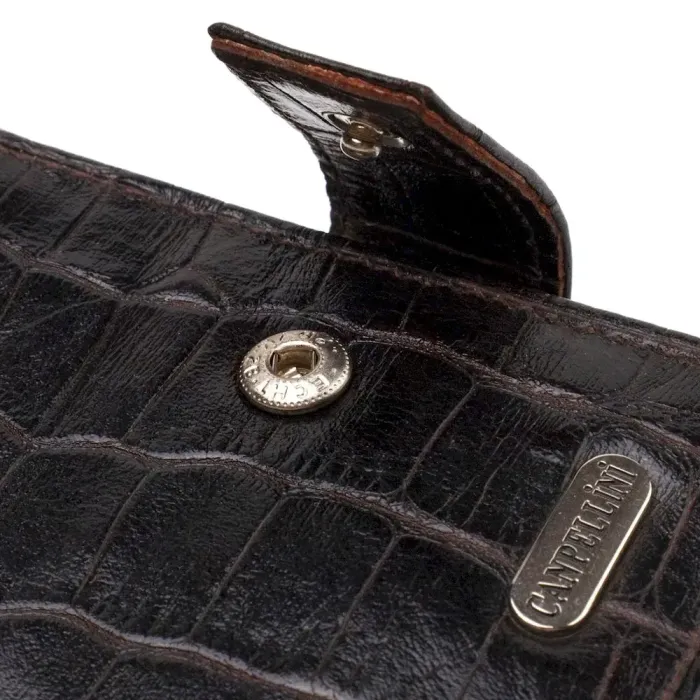 Фактурный небольшой мужской бумажник из натуральной кожи с тиснением под крокодила CANPELLINI 21747 Черный