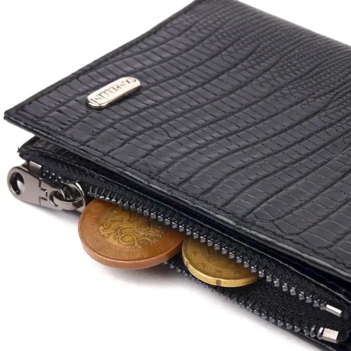 Фактурний вертикальний гаманець з натуральної шкіри CANPELLINI 21672 Чорний
