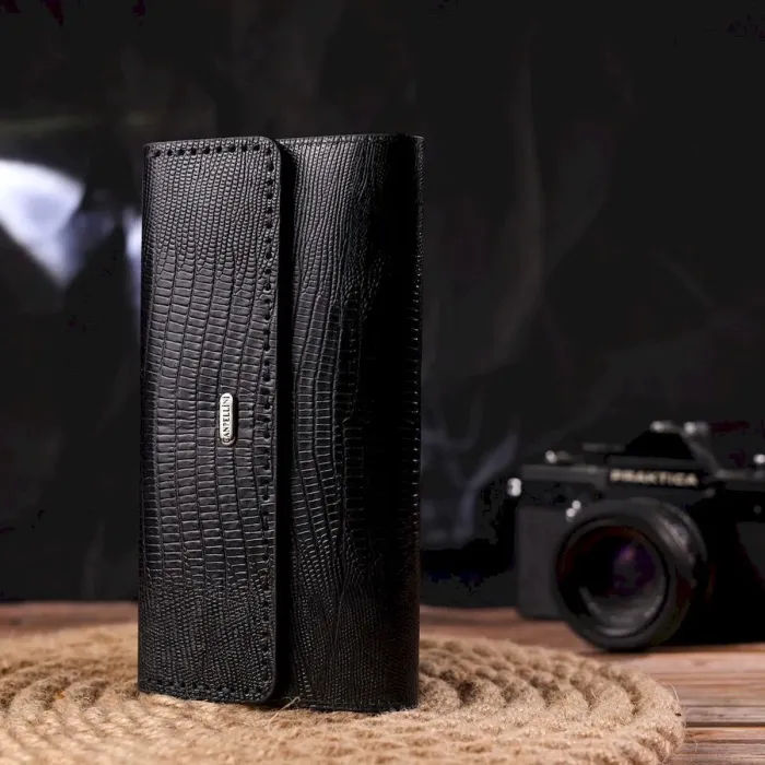 Фактурный вместительный женский кошелек из натуральной кожи CANPELLINI 21664 Черный