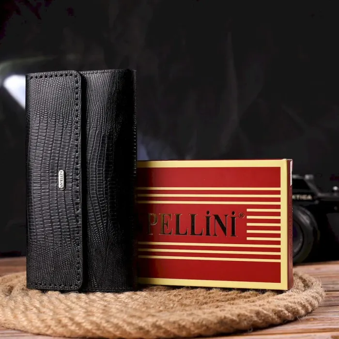 Фактурный вместительный женский кошелек из натуральной кожи CANPELLINI 21664 Черный