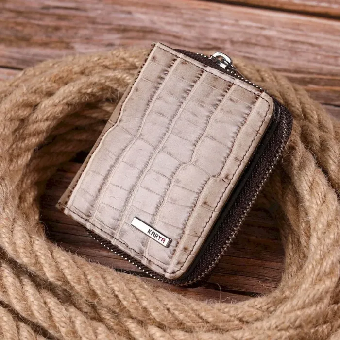Фактурний жіночий гаманець із монетницею з натуральної шкіри з тисненням під крокодила KARYA 21413 Бежевий