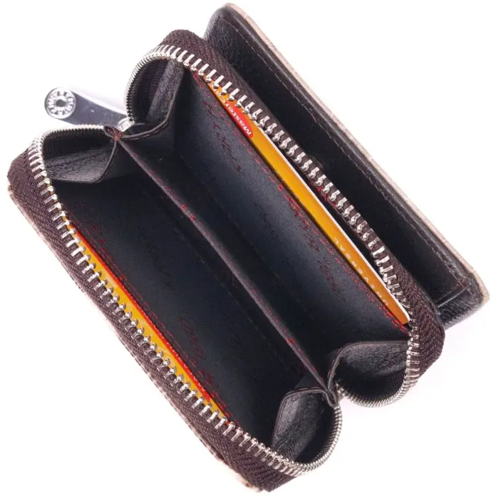 Фактурний жіночий гаманець із монетницею з натуральної шкіри з тисненням під крокодила KARYA 21413 Бежевий