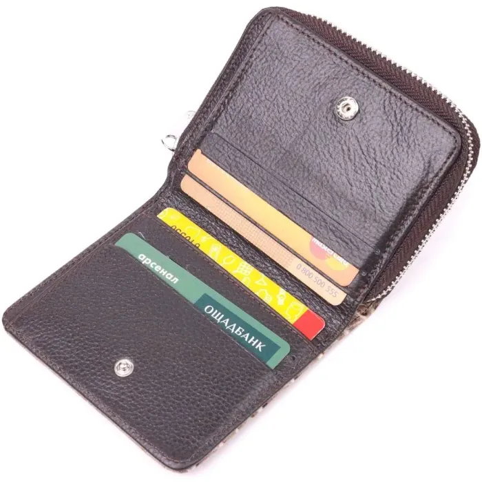 Фактурний жіночий гаманець із монетницею з натуральної шкіри з тисненням під крокодила KARYA 21413 Бежевий