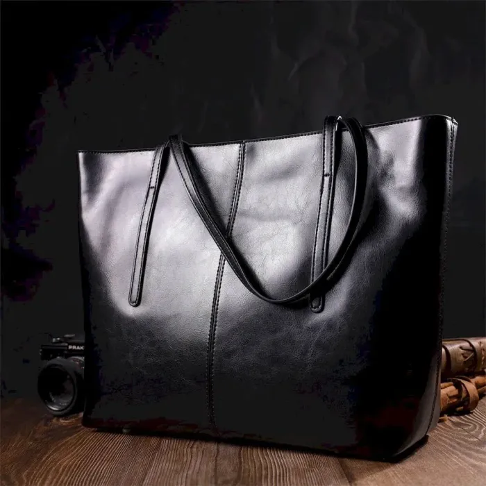 Функціональна сумка шоппер із натуральної шкіри 22095 Vintage Чорна